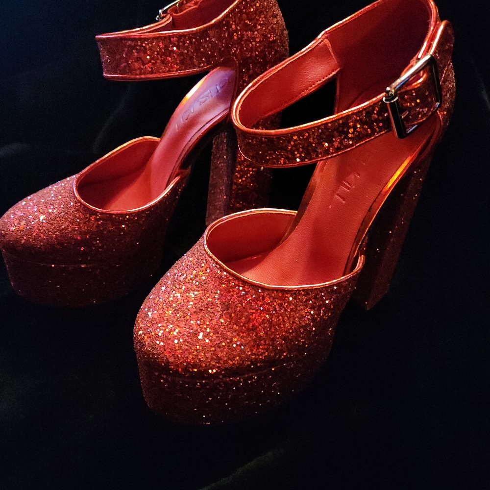 Dolls Kill Ruby Shine Red Glitter Platform Heels … - image 3